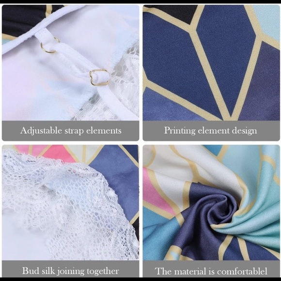 Strap Lace Pajama Set Sleeveless geometrical  Pijamas Sleep Shorts Set Lace Pija - Picture 4 of 5